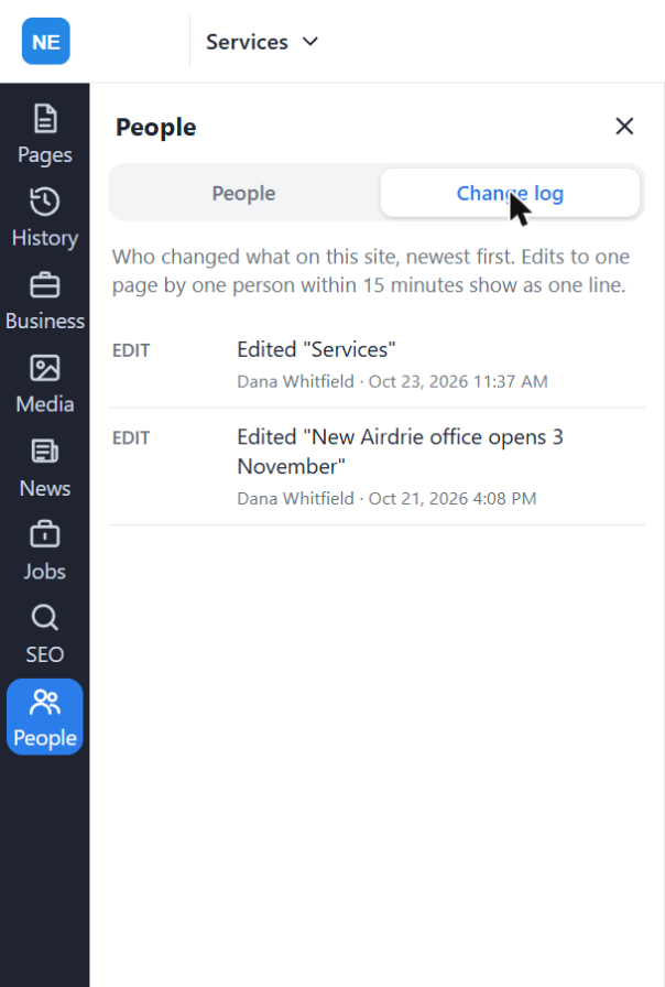 The Change log