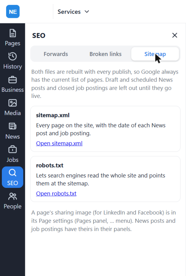 SEO Sitemap tab